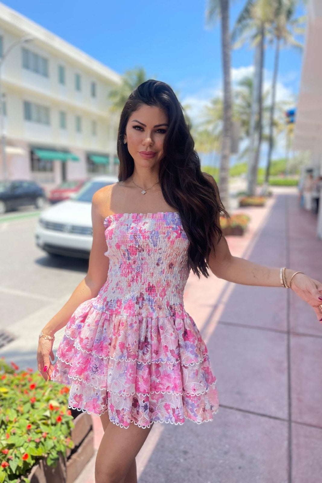 Océane Vêtements - Stella Floral Print Strapless Ruffle Mini Dress