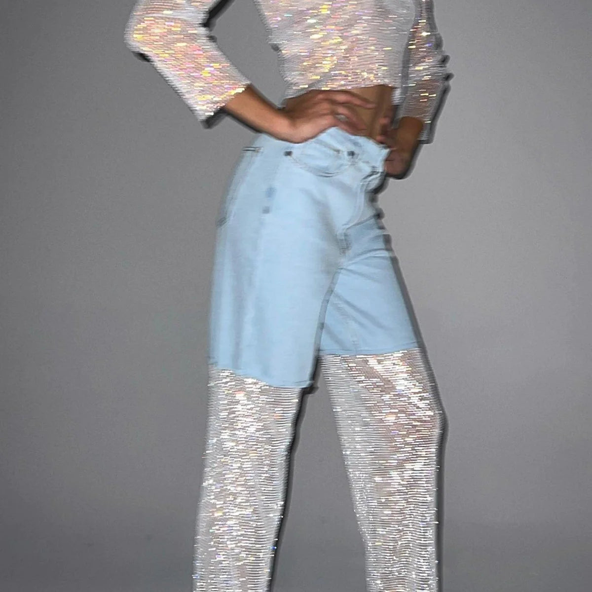 Océane Vêtements - Crystal Mesh Wide Leg Jeans