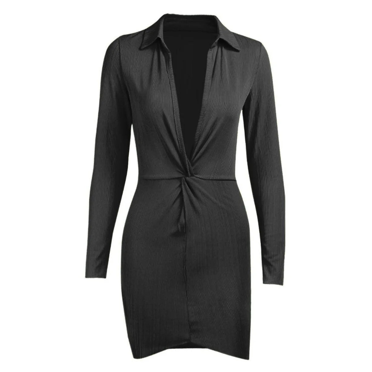 Océane Vêtements -Ophélie Ribbed Plunging V Long Sleeve Mini Dress