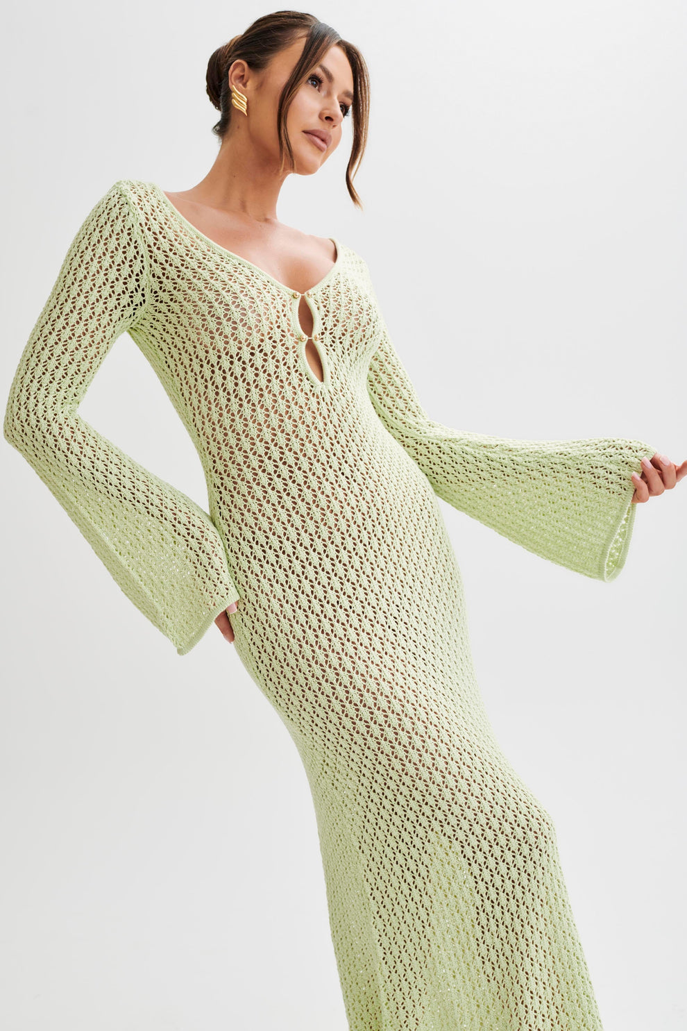 Océane Vêtements - Augusta Crochet Fishtail Flare Sleeve Maxi Dress
