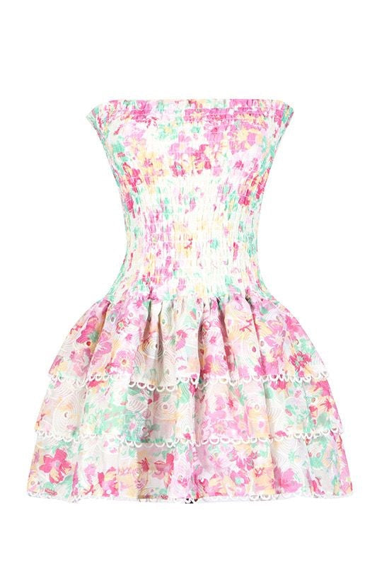Océane Vêtements - Stella Floral Print Strapless Ruffle Mini Dress