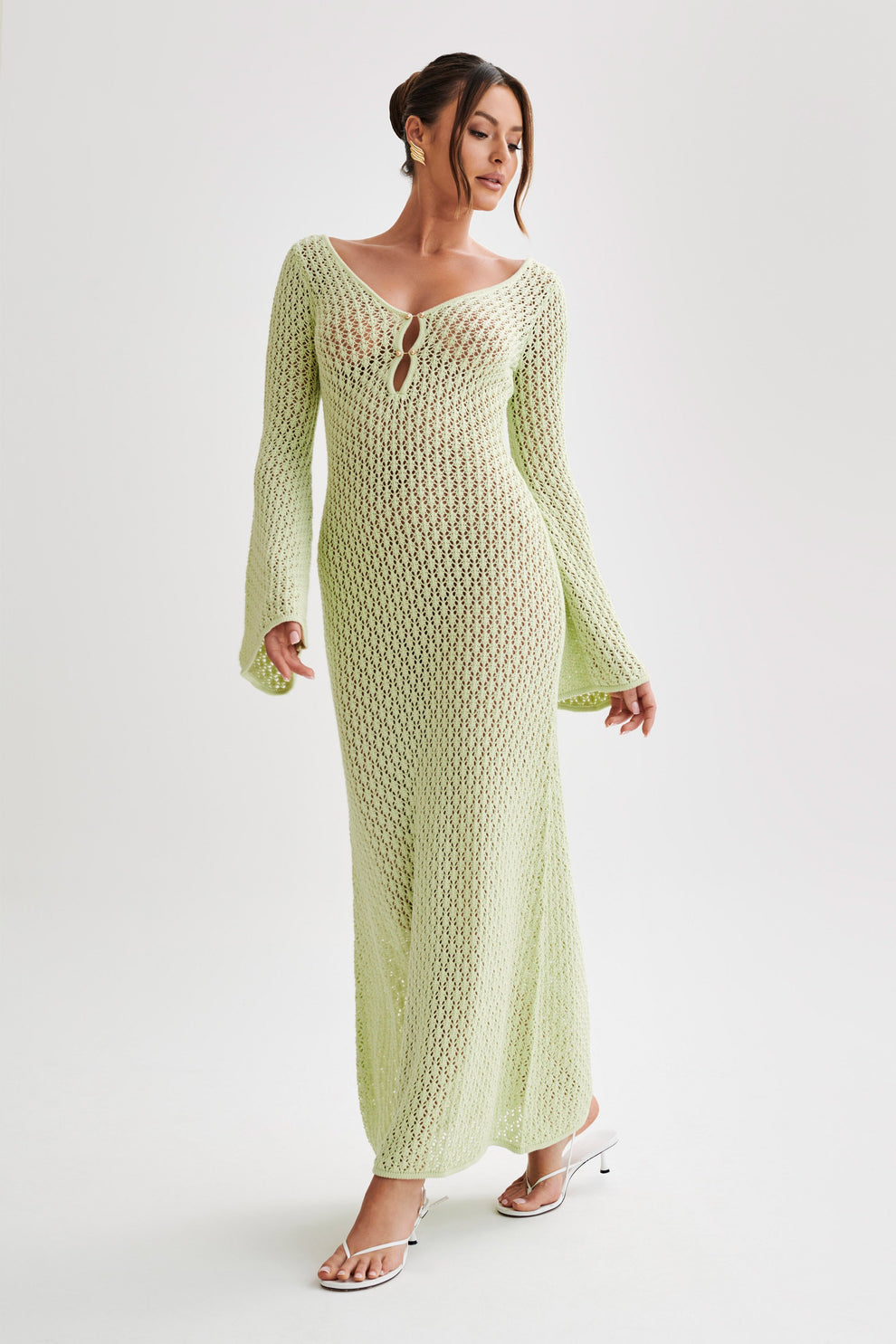 Océane Vêtements - Augusta Crochet Fishtail Flare Sleeve Maxi Dress