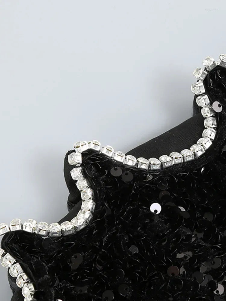 Océane Vêtements - Off Shoulder Mesh Sequins Black Diamonds Bodycon Gowns Dress