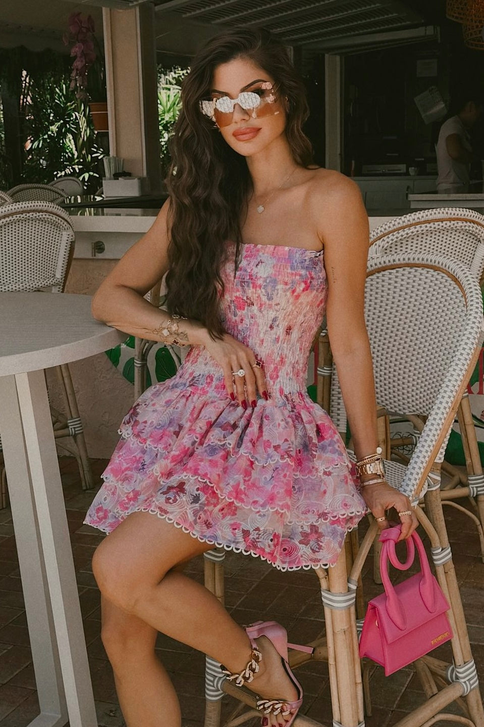 Océane Vêtements - Stella Floral Print Strapless Ruffle Mini Dress
