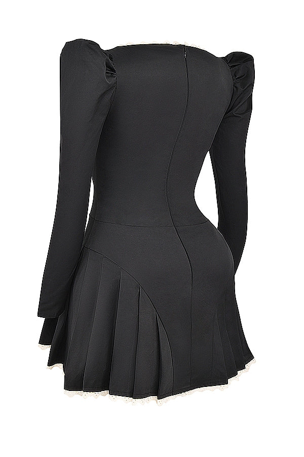 Océane Vêtements -Anaïs Black and Cream Pleated Mini Dress