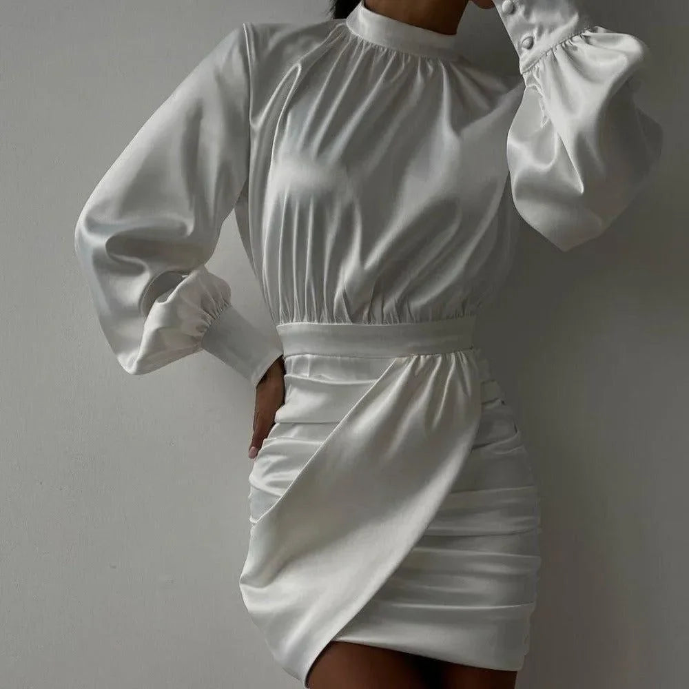 Océane Vêtements - Monaco Ruched Puff Sleeve Satin Mini Dress