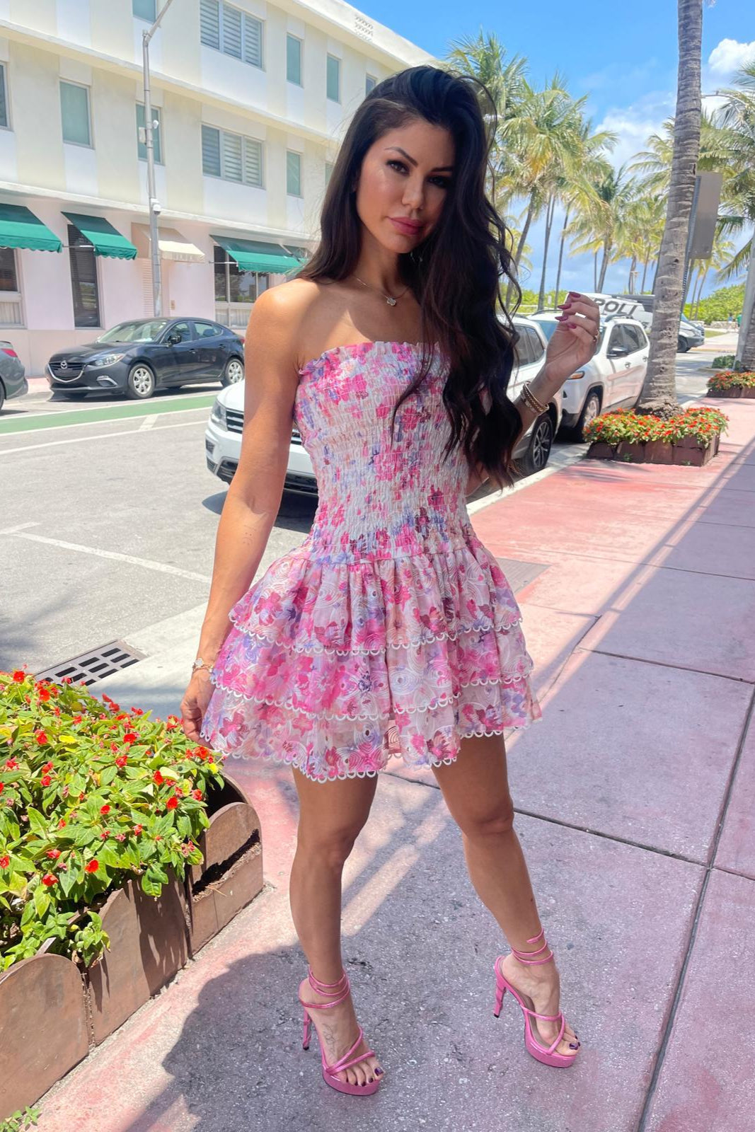 Océane Vêtements - Stella Floral Print Strapless Ruffle Mini Dress