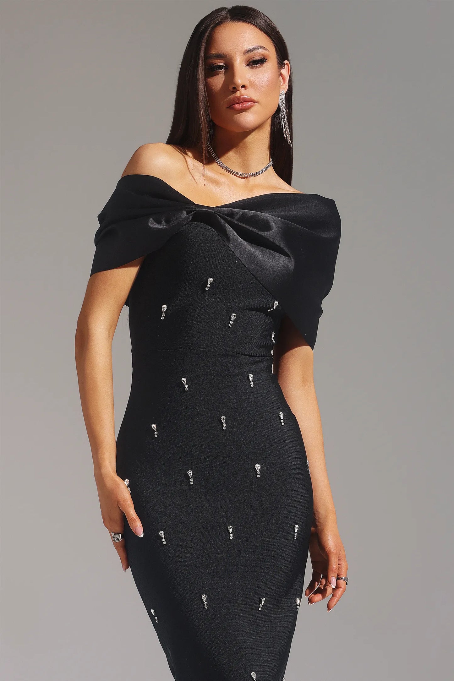 Océane Vétements - Capucine Off-Shoulder Diamond Maxi Dress