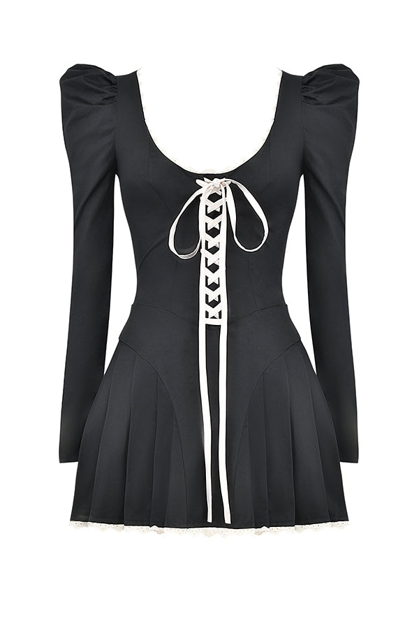 Océane Vêtements -Anaïs Black and Cream Pleated Mini Dress