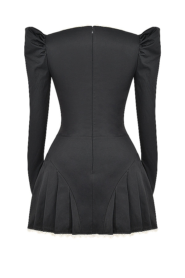 Océane Vêtements -Anaïs Black and Cream Pleated Mini Dress
