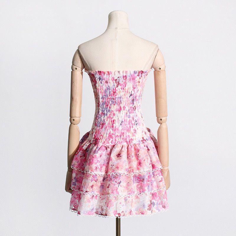 Océane Vêtements - Stella Floral Print Strapless Ruffle Mini Dress