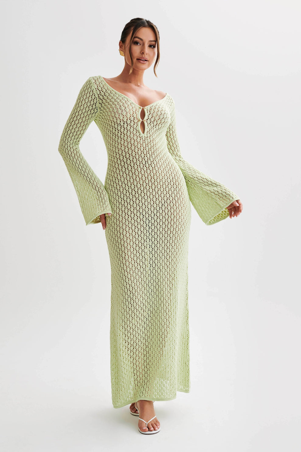 Océane Vêtements - Augusta Crochet Fishtail Flare Sleeve Maxi Dress