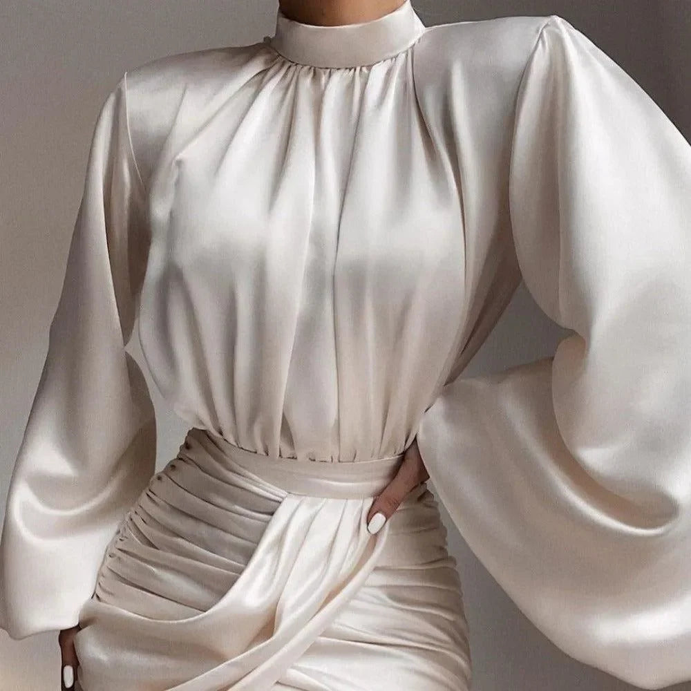 Océane Vêtements - Monaco Ruched Puff Sleeve Satin Mini Dress