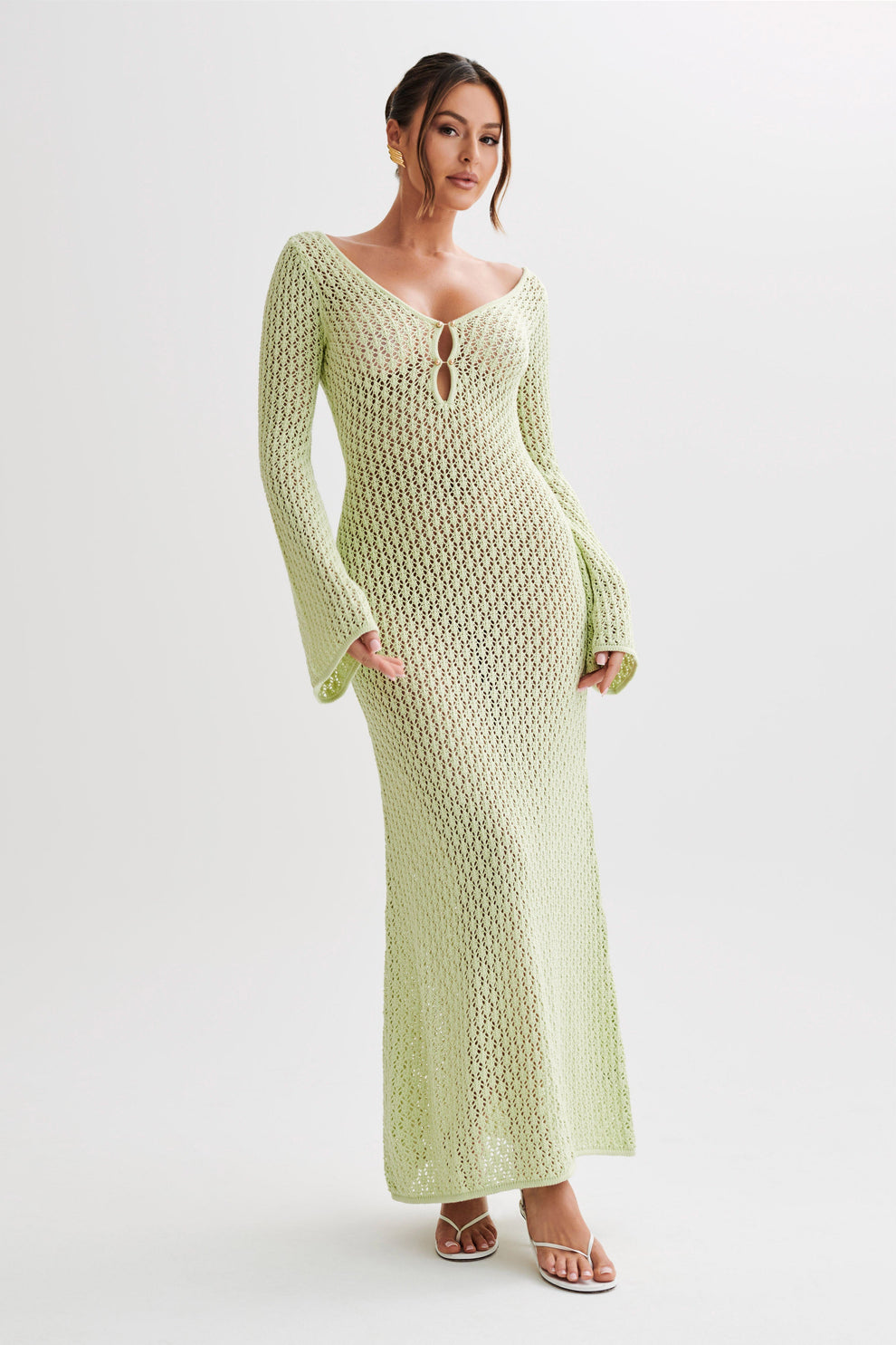 Océane Vêtements - Augusta Crochet Fishtail Flare Sleeve Maxi Dress