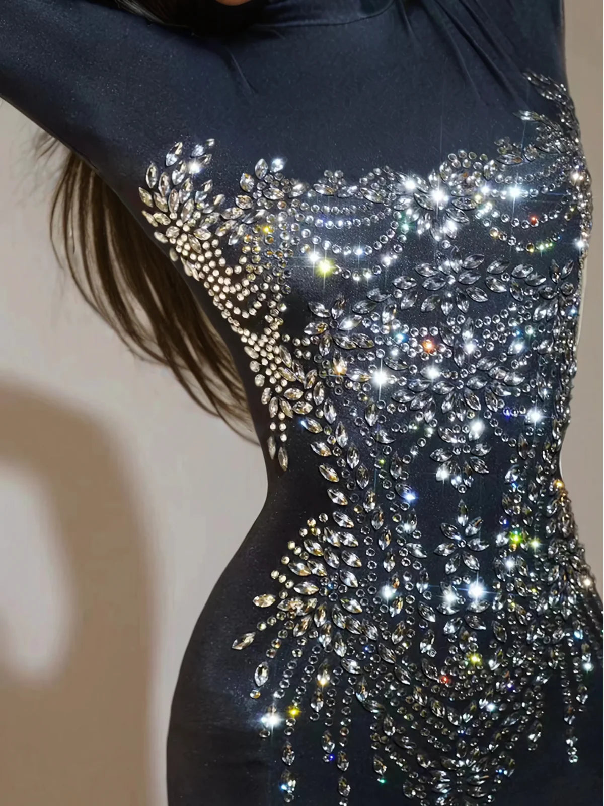 Océane Vêtements-Chesten Long Sleeve Rhinestone Embellished Jumpsuit