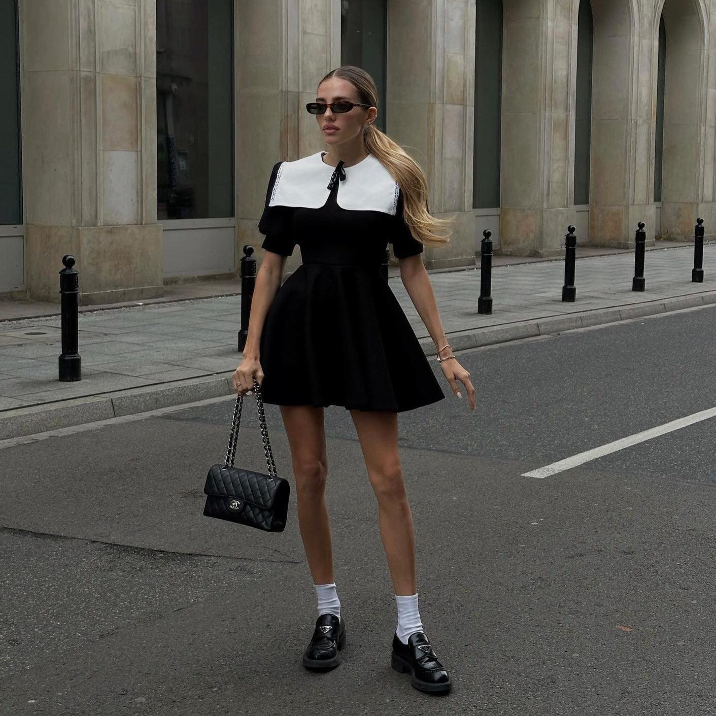 Océane Vêtements-Estela Doll Collar Short Sleeve Mini Dress