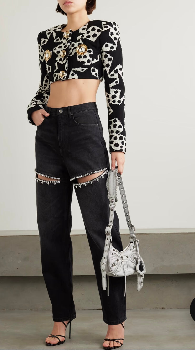 Océane Vêtements - Gorgeous You Embellished Cutout High-Rise Jeans