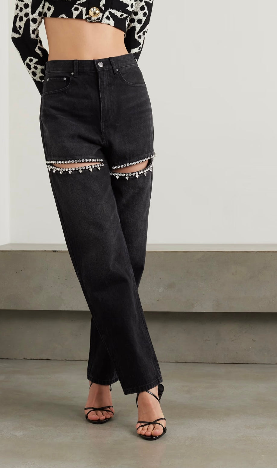 Océane Vêtements - Gorgeous You Embellished Cutout High-Rise Jeans