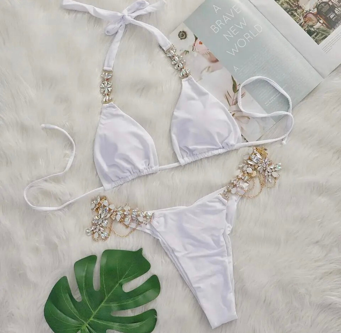 Océane Vêtements - Las Vegas Tiny Crystal Diamante low waist bikini set