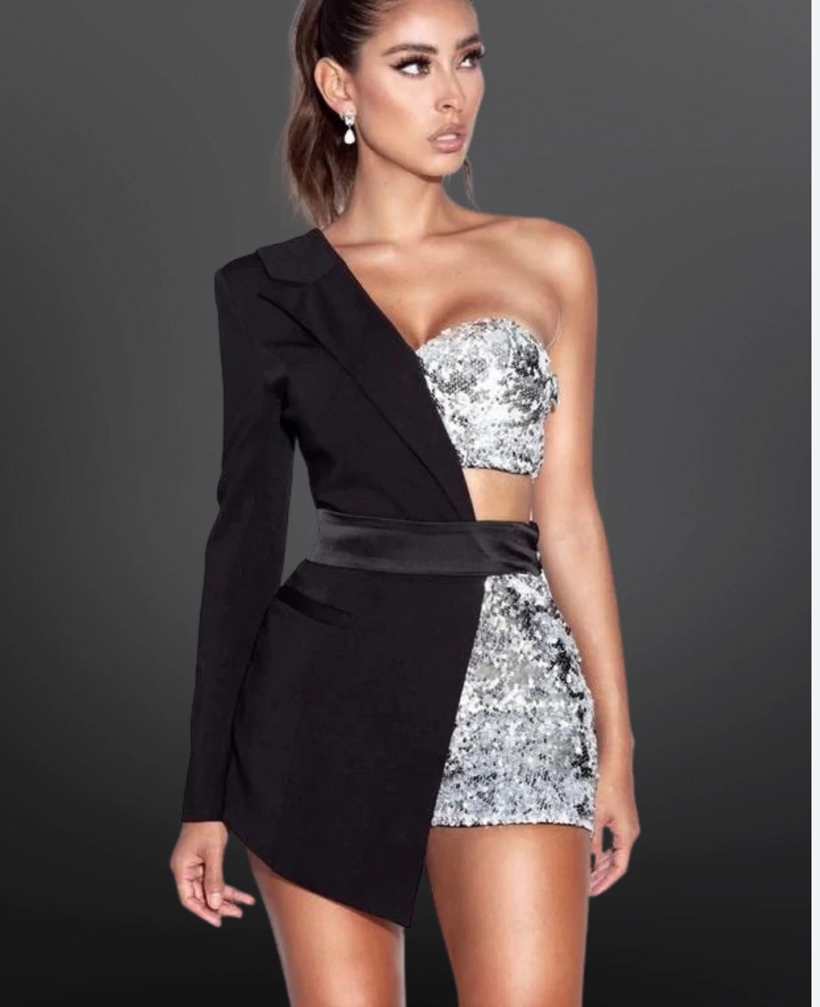 Océane Vêtements -- One Shoulder Sequin Blazer Romper