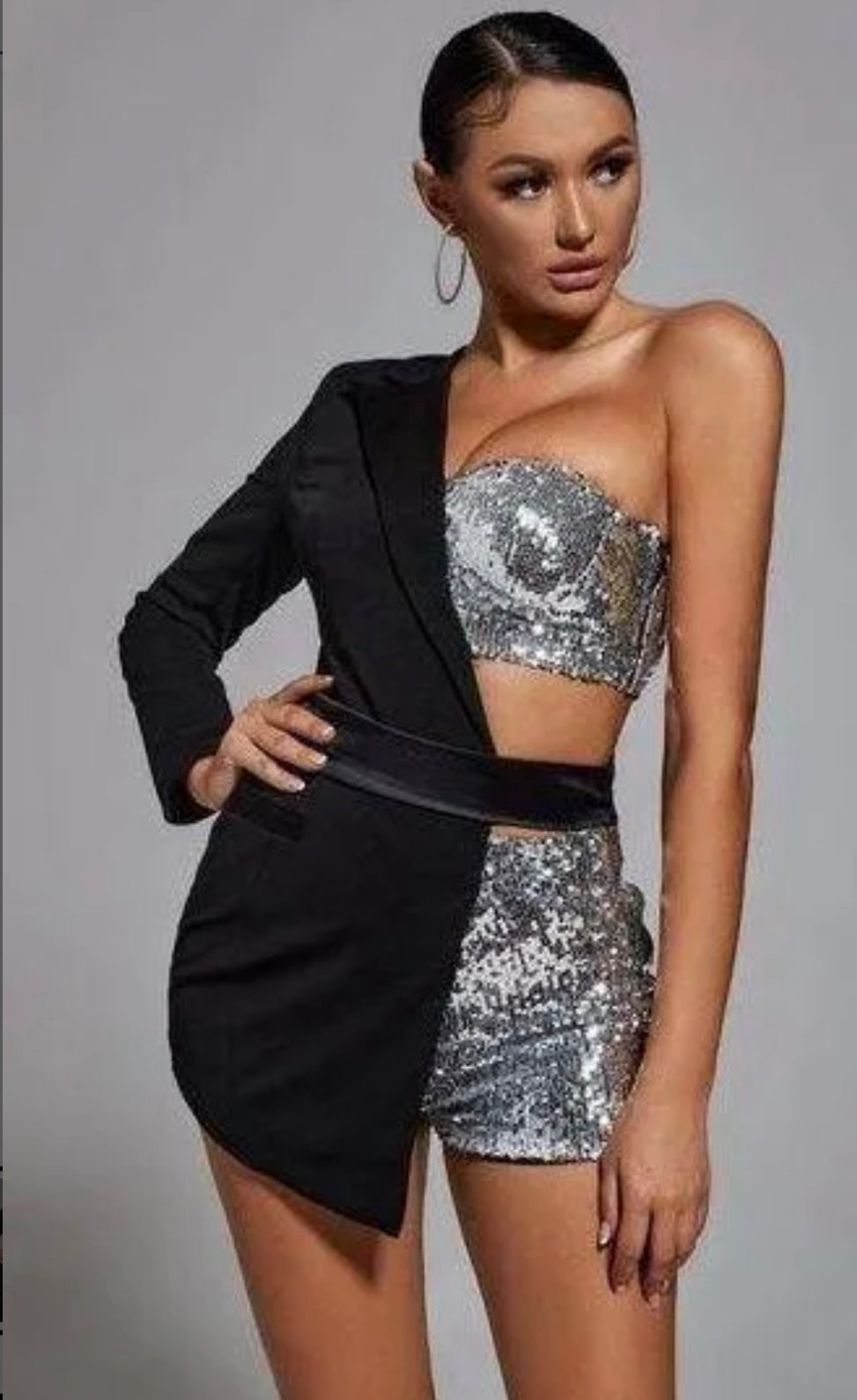 Océane Vêtements -- One Shoulder Sequin Blazer Romper