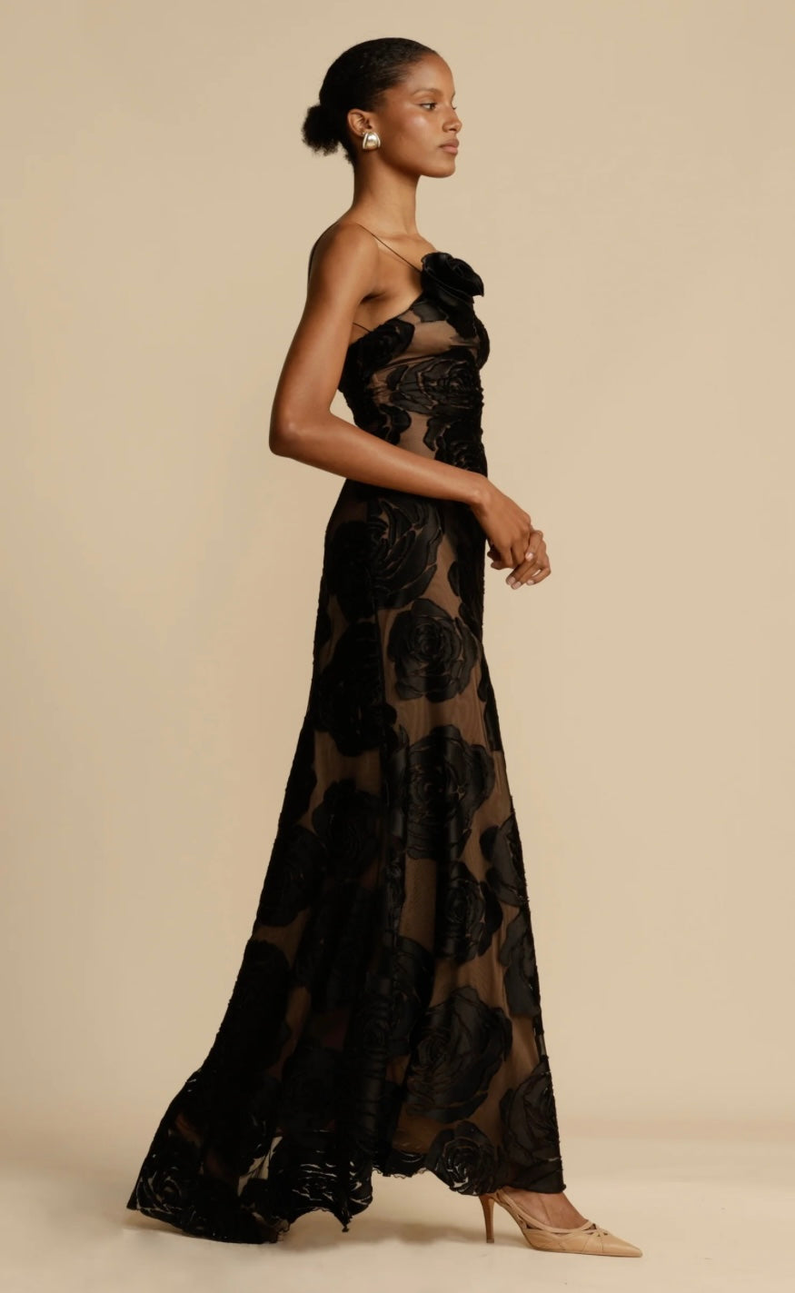Océane Vêtements - Rose Noire One Shoulder Maxi Dress
