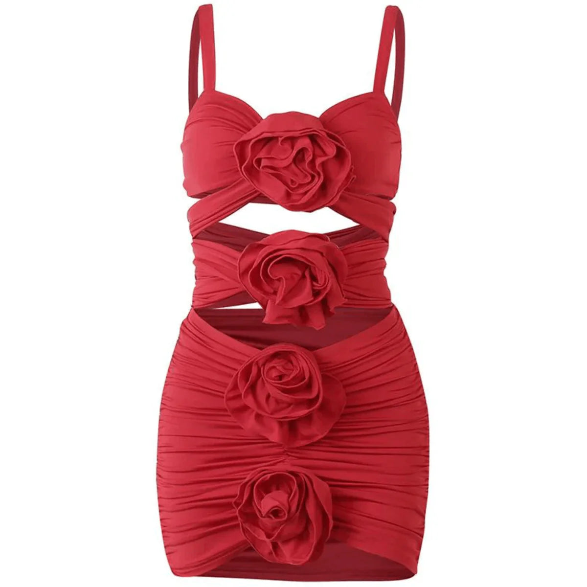 Océane Vêtements - Radiant Rose Cutout Embellished Ruched Mini Dress