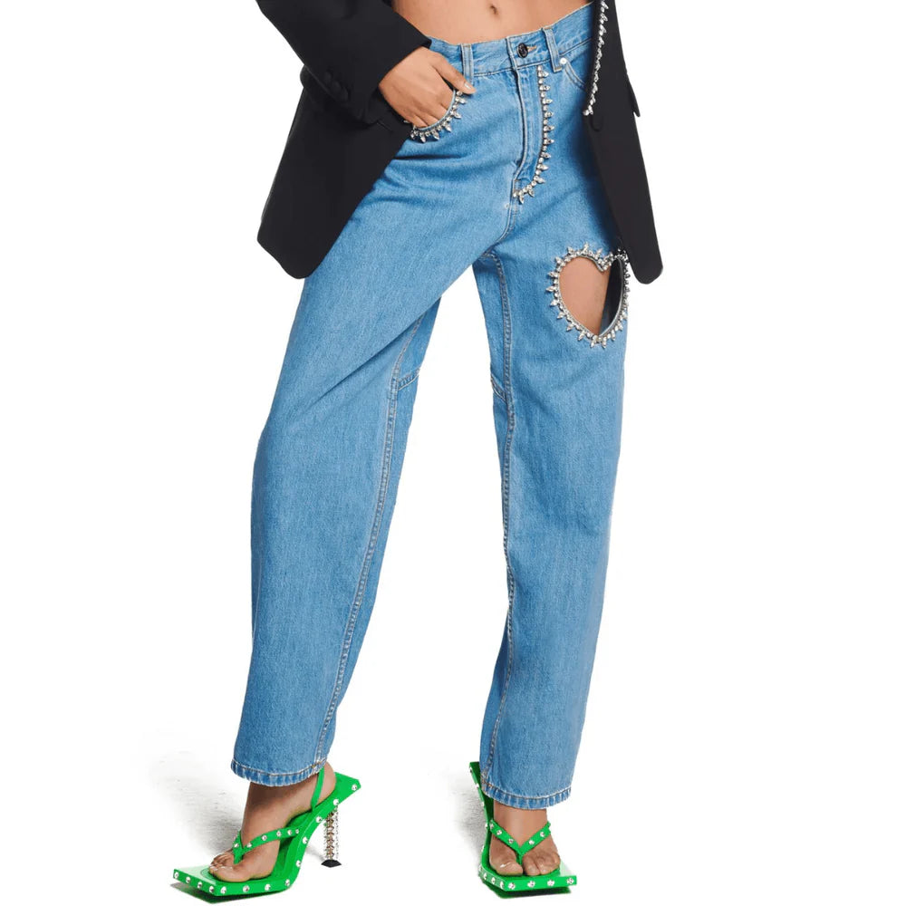 Océane Vêtements - Girly Touch Crystal Heart Relaxed Fit Jeans