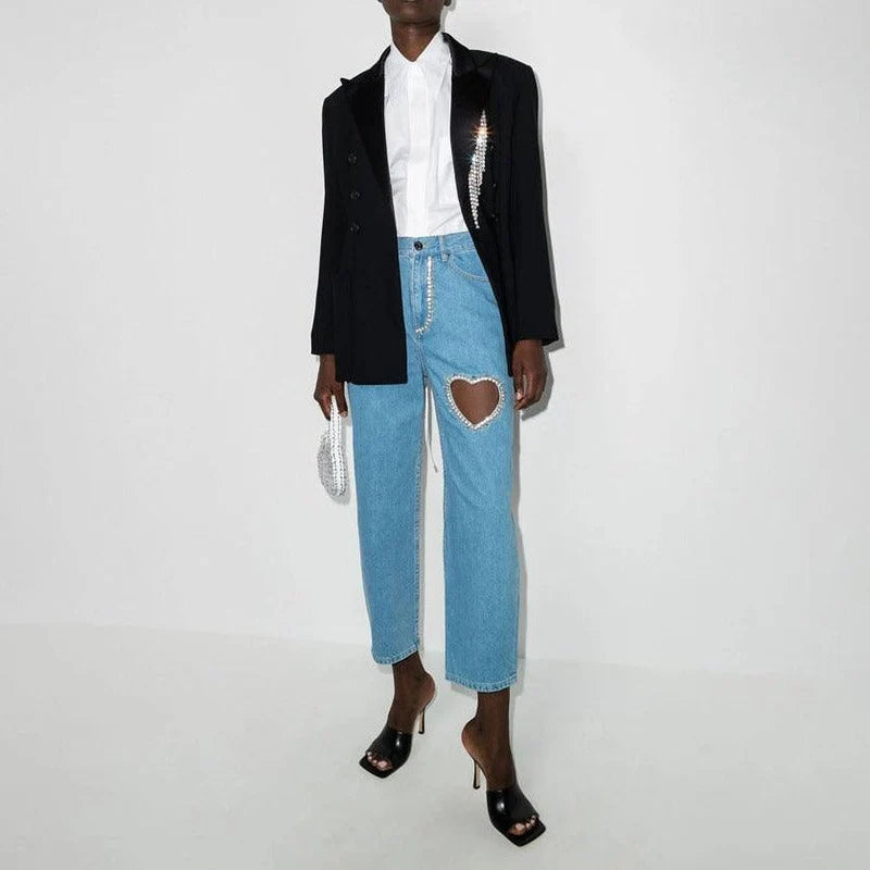 Océane Vêtements - Girly Touch Crystal Heart Relaxed Fit Jeans