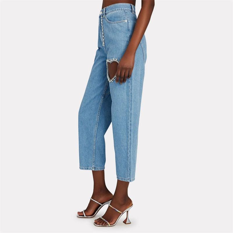 Océane Vêtements - Girly Touch Crystal Heart Relaxed Fit Jeans