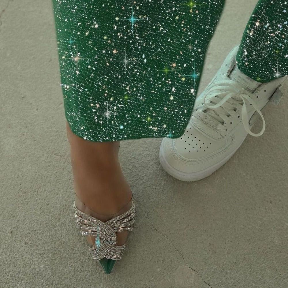 Océane Vêtements - Cosmopolitan Rhinestone Pointed Toe Crystal Clear Heels
