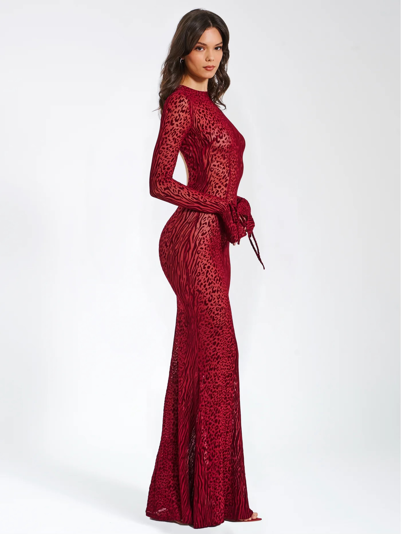 Océane Vêtements -Imprimé Léopard Bordeaux Bodycon Maxi Dress