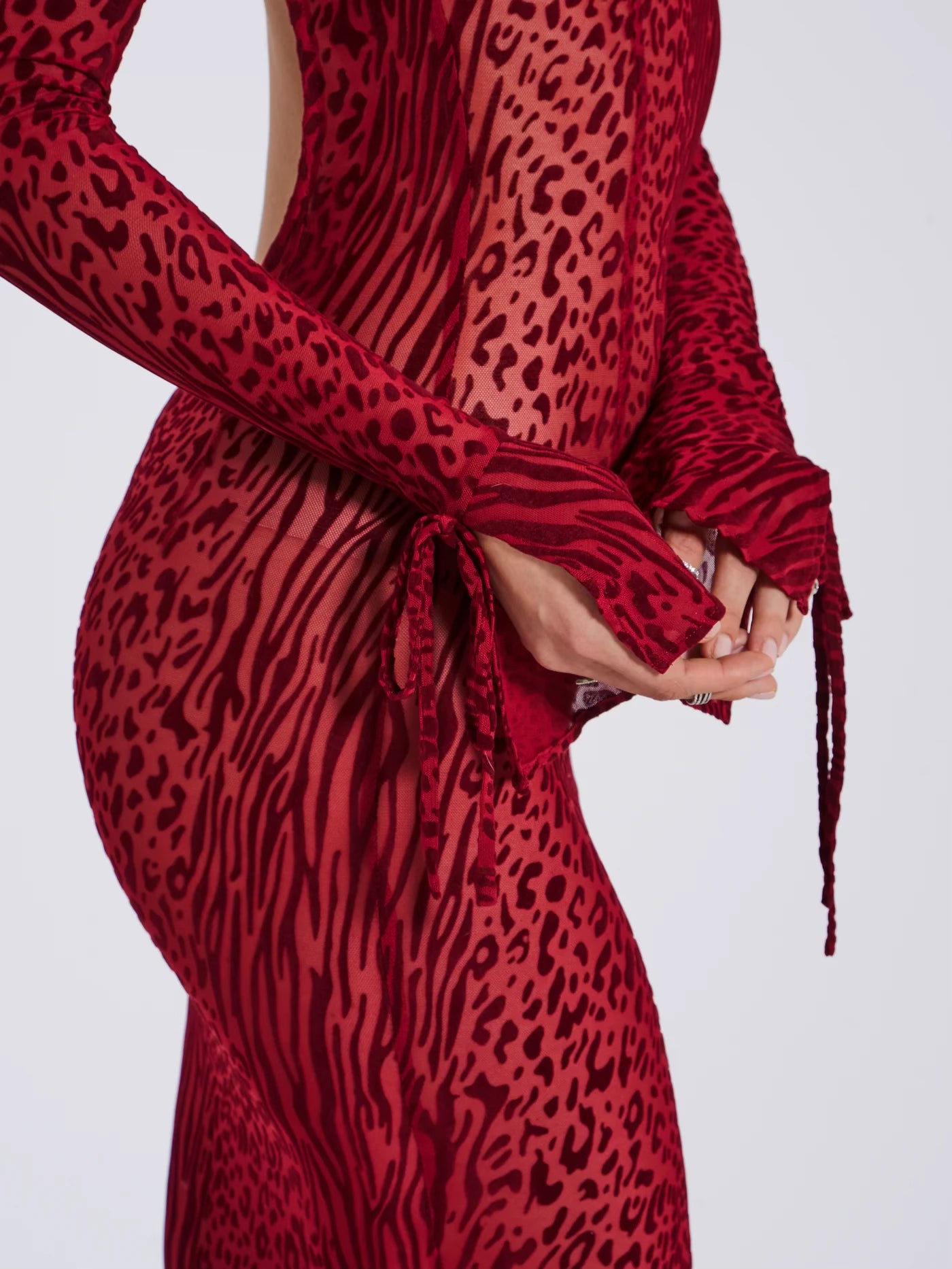 Océane Vêtements -Imprimé Léopard Bordeaux Bodycon Maxi Dress