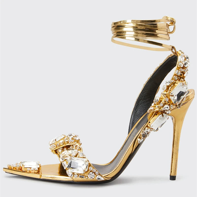 Océane Vêtements - Belle Ankle Strap Crystal Stilettos