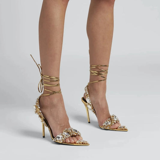 Océane Vêtements - Belle Ankle Strap Crystal Stilettos