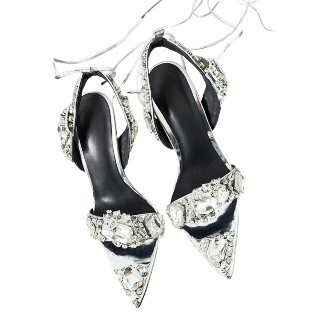 Océane Vêtements - Belle Ankle Strap Crystal Stilettos