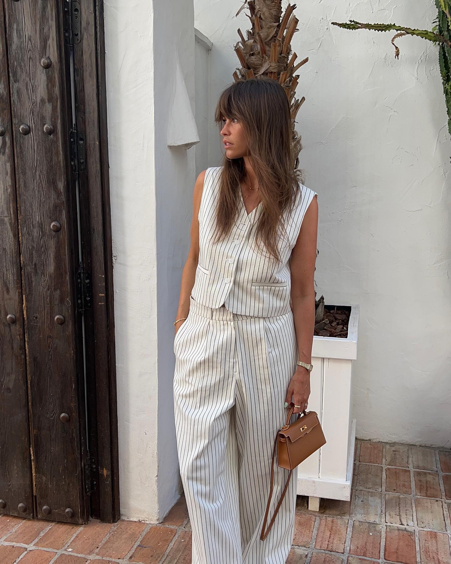 Océane Vêtements - Mode Haute Couture Two Piece Sleeveless V Neck Button Down & High Waist Straight Trousers