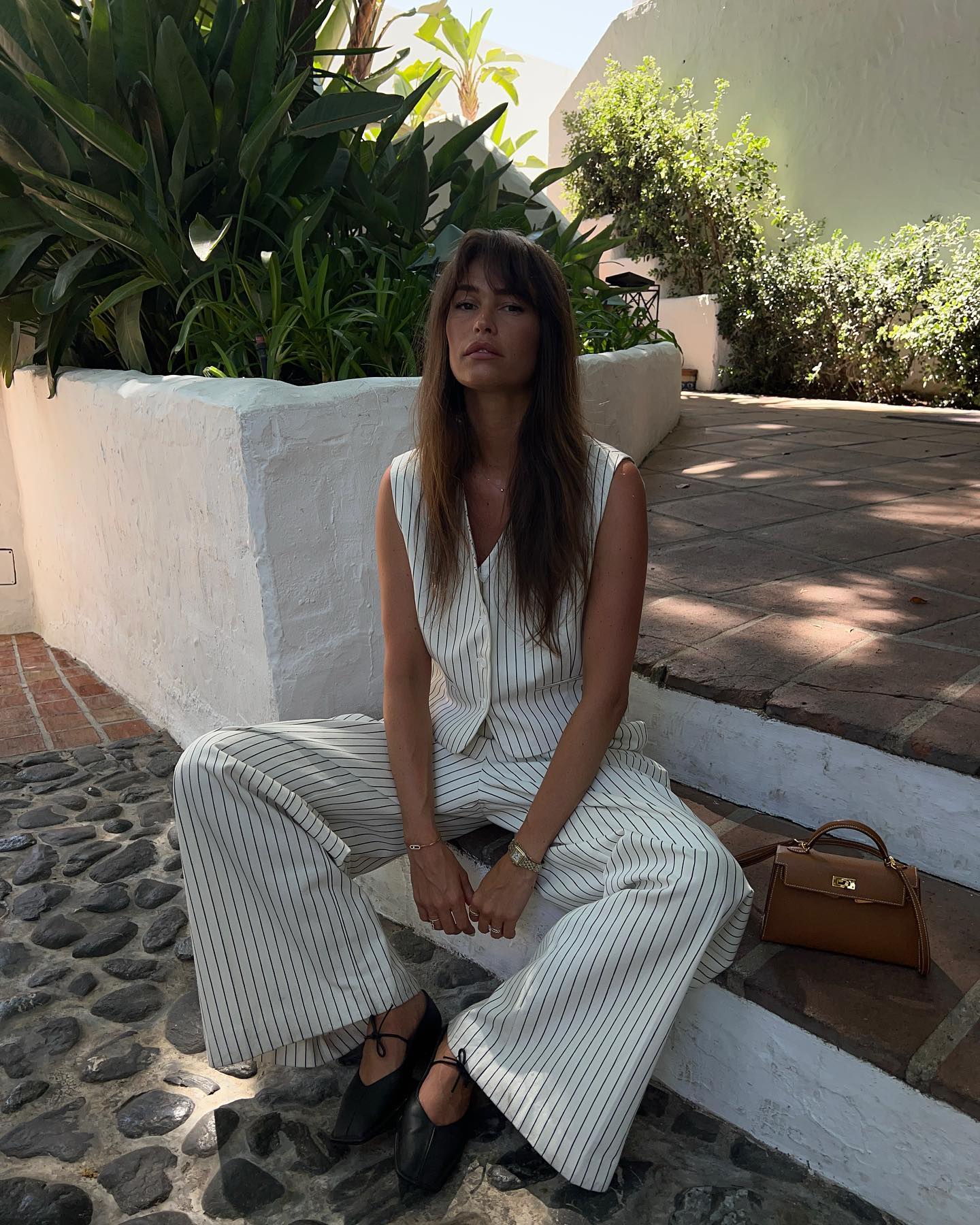 Océane Vêtements - Mode Haute Couture Two Piece Sleeveless V Neck Button Down & High Waist Straight Trousers