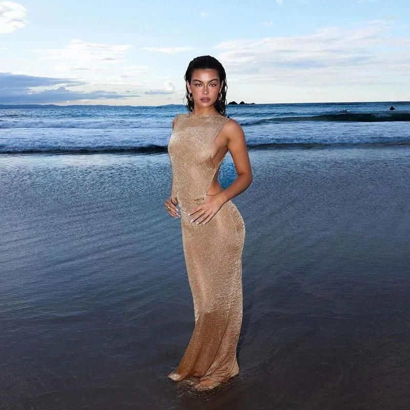 Océane Vêtements - Regarde-Moi Briller Sheer Backless Maxi Dress