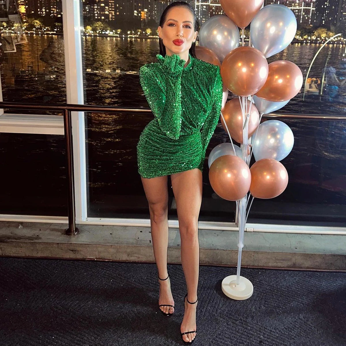 Océane Vêtements - Velvet Couture Sequin gloves Mini Dress