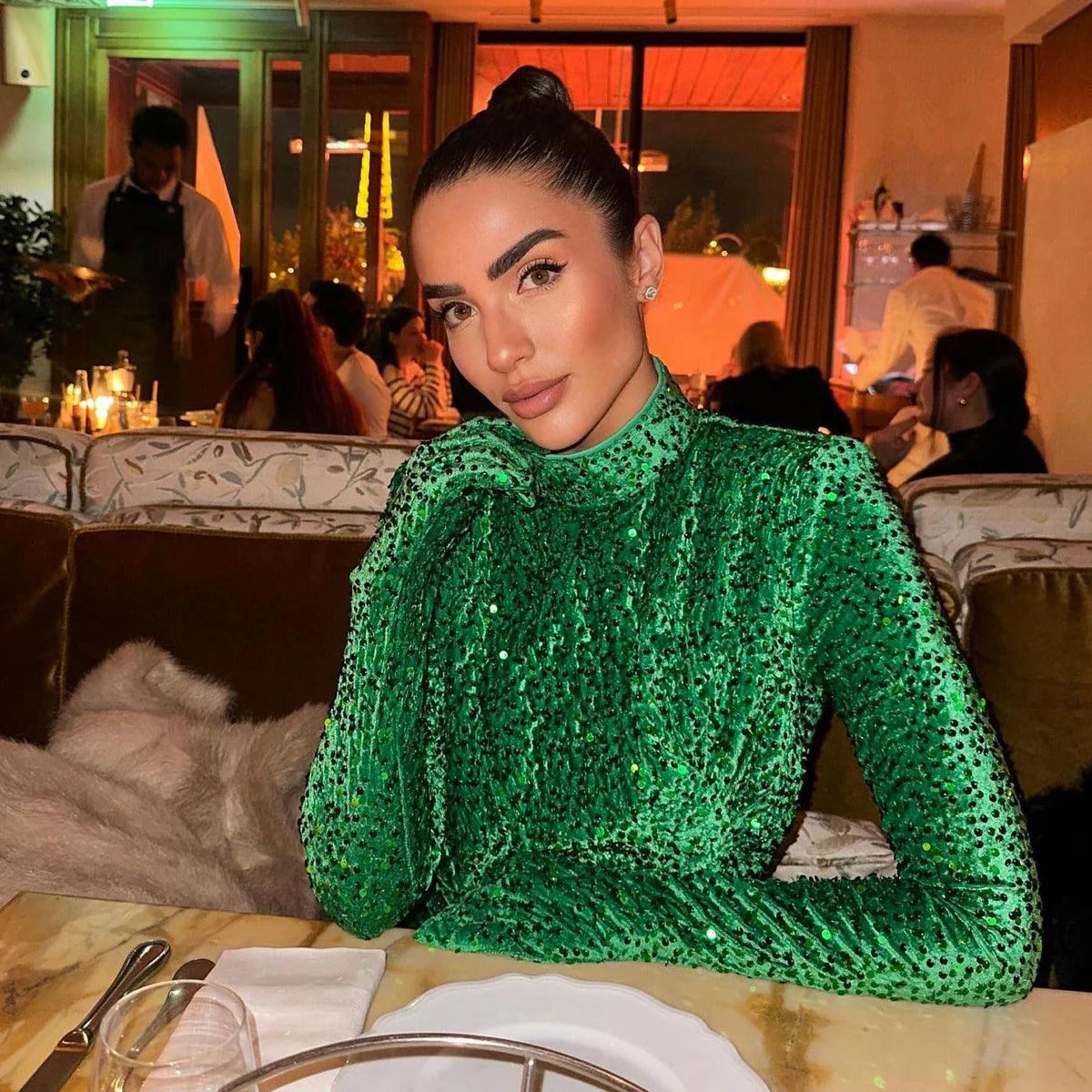 Océane Vêtements - Velvet Couture Sequin gloves Mini Dress