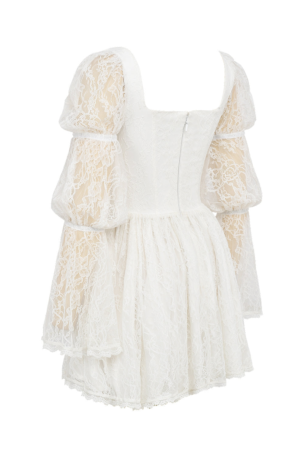 Océane Vêtements -Cezanne White Lace Puff Sleeve Mini Dress