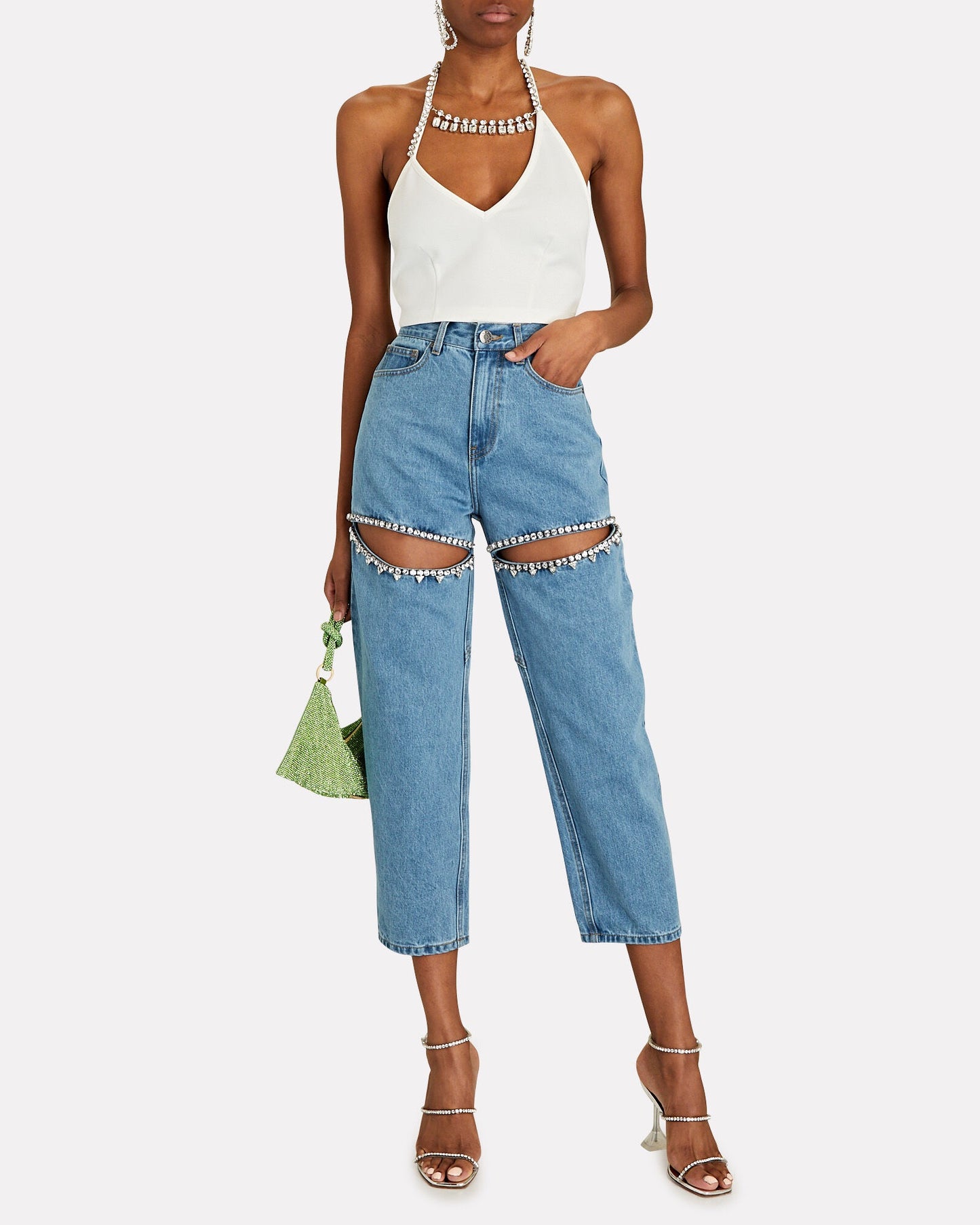 Océane Vêtements - Gorgeous You Embellished Cutout High-Rise Jeans