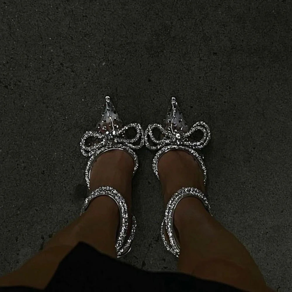 Océane Vêtements-Showstopper Double Bow Crystal Embellished Heels