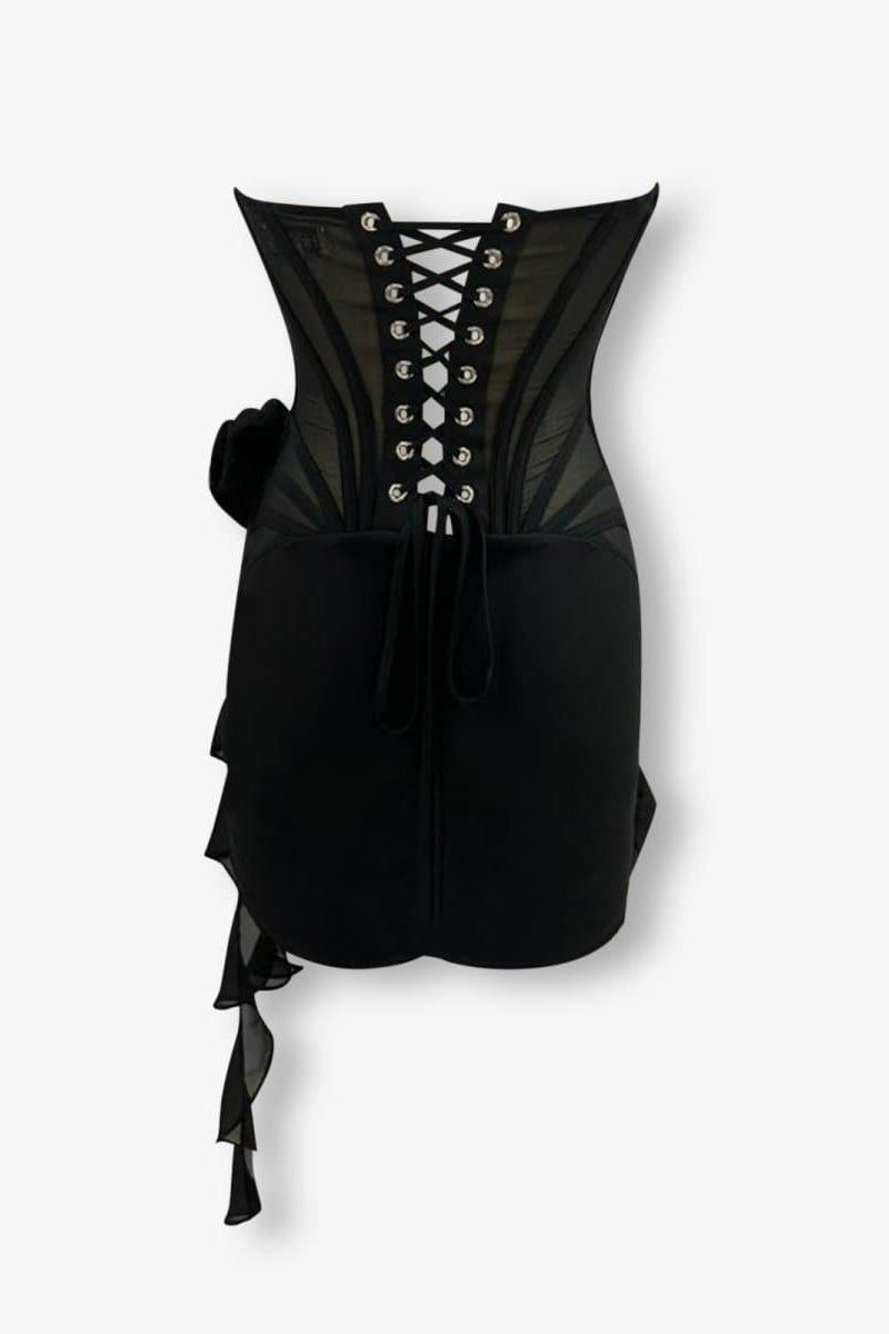 Océane Vêtements- Chiffon Mesh Flower Drape Mini Dress