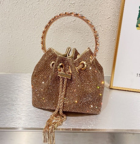 Océane Vêtements - Splendor Crystal Handle Tassel Diamond/Gold Bag