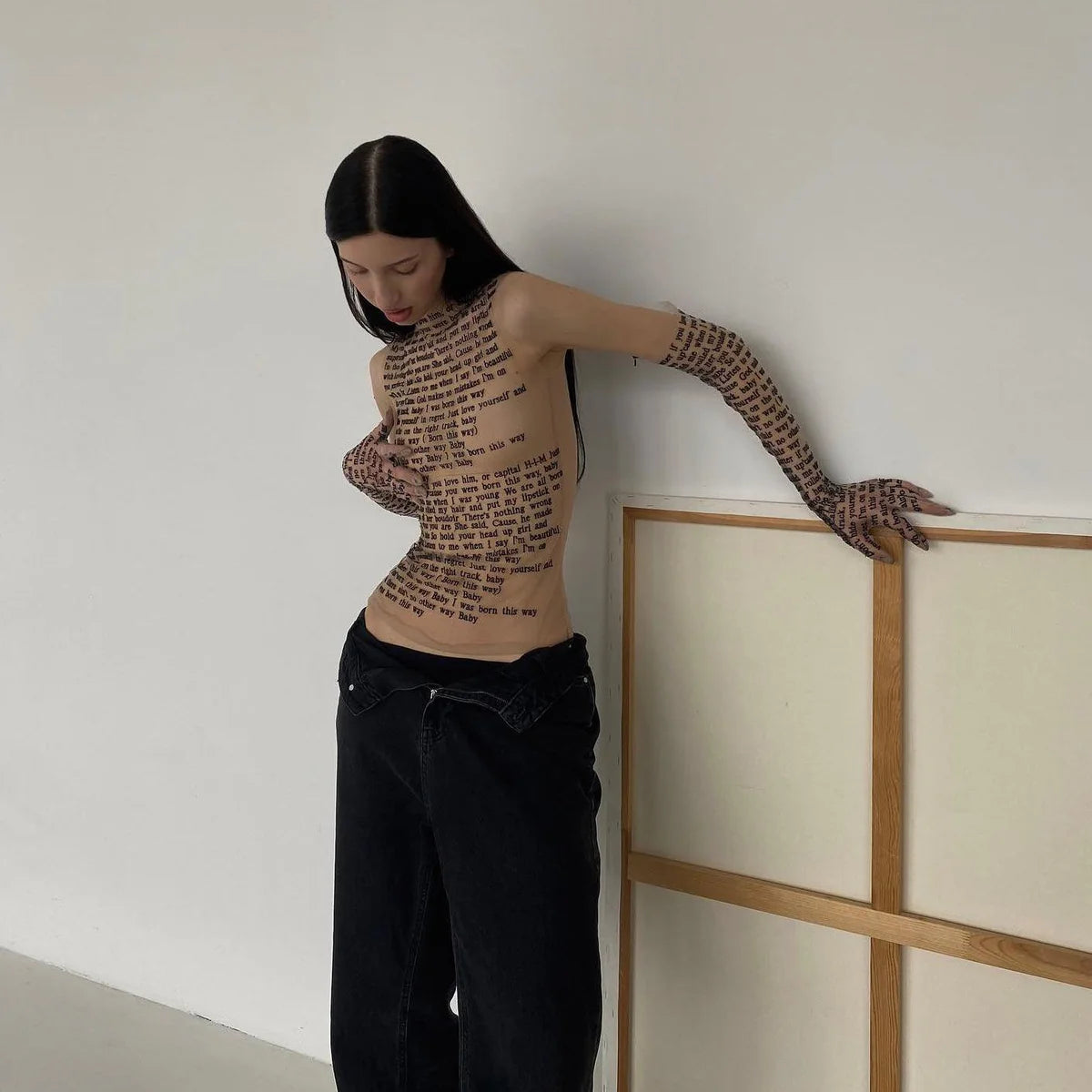 Océane Vêtements-Body Language Mesh Tattoo Top With Gloves