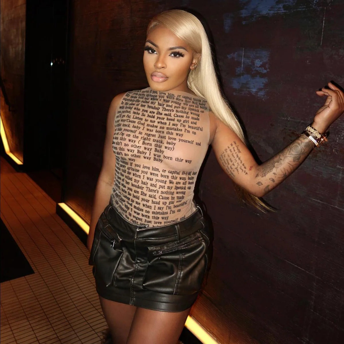 Océane Vêtements-Body Language Mesh Tattoo Top With Gloves