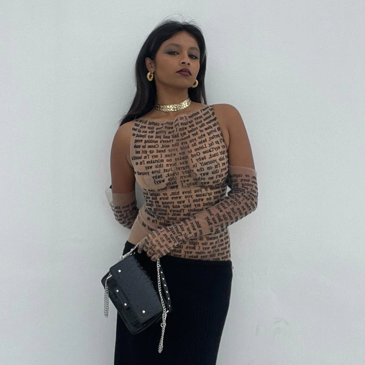 Océane Vêtements-Body Language Mesh Tattoo Top With Gloves