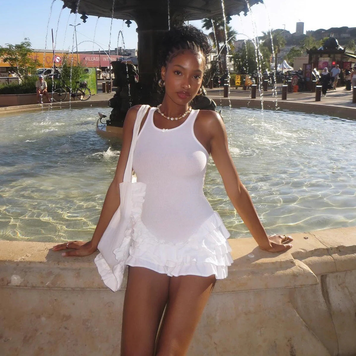 Océane Vêtements - Elegant Frill Trim Mini Dress